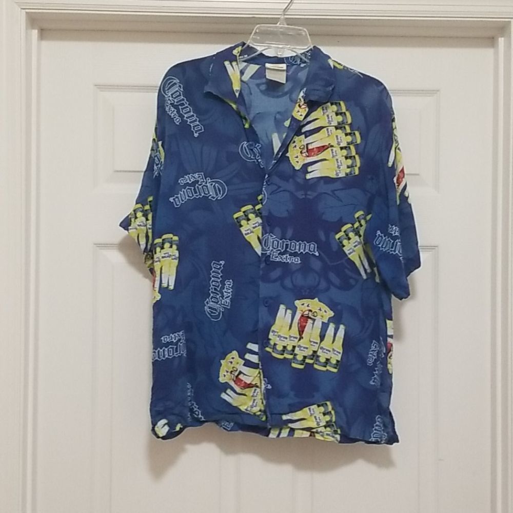 Corona Extra blue multi color button shirt mens L